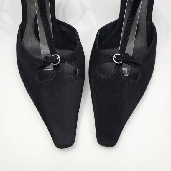 NEW Jeffrey Campbell Petit Pumps Womens 10 Black Suede Kitten Heel Pointed Toe - Picture 5 of 13